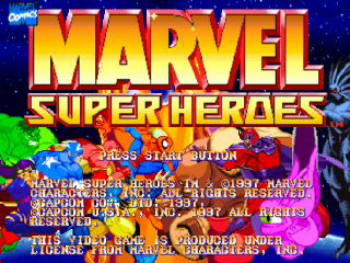 Marvel Super Heroes title screen for Playstation